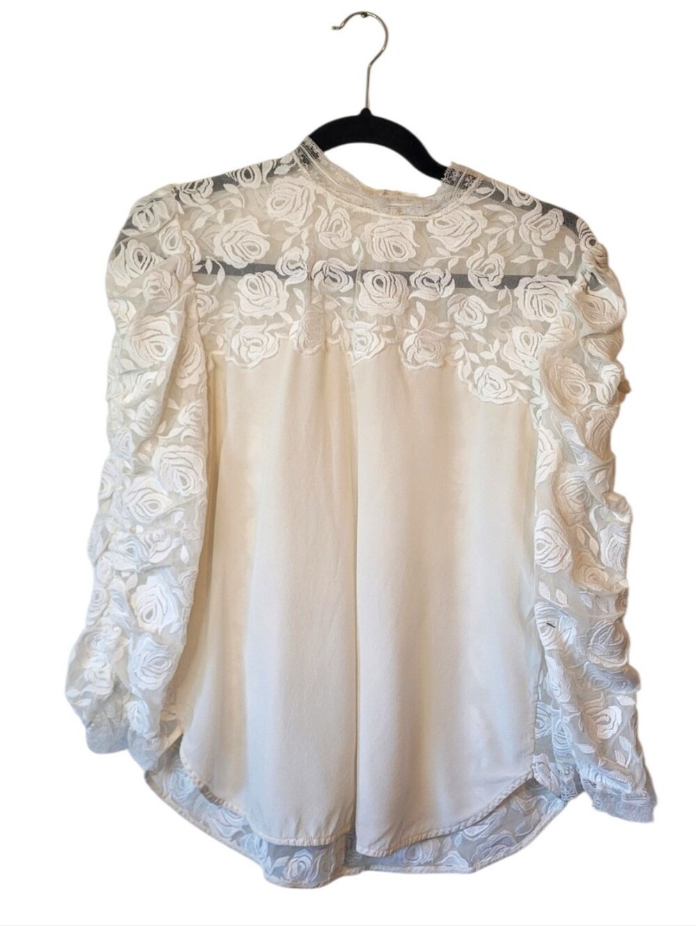 Sandro Cream Elegant Ivory Lace Yoke Blouse - Women's Top Size 3/US 8